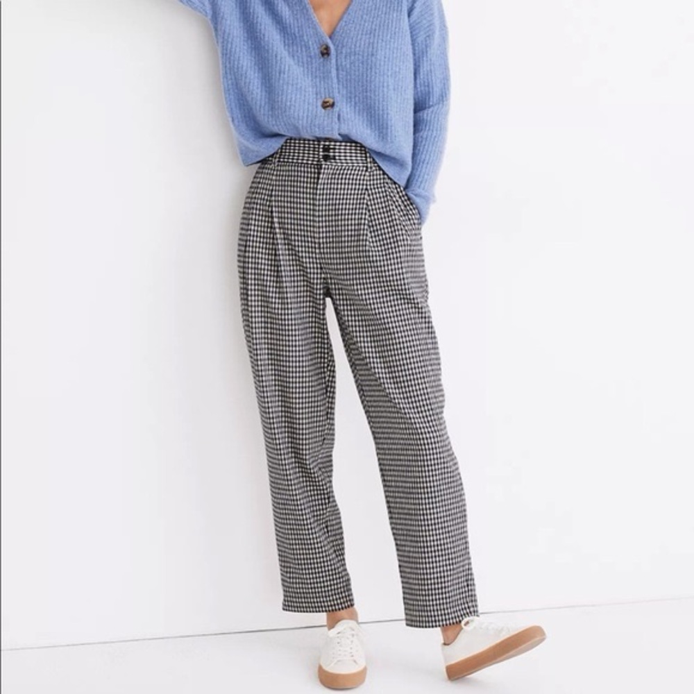 🛑$ SOLD $ 🛑Madewell Navy Blue Gingham Pleated Trousers Size 10